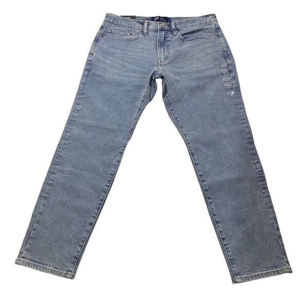 Gap Flex Slim Taper Men Light Wash Jeans Sz 34 x28 NWT Stretch Whiskered Denim - Picture 1 of 13